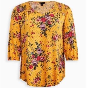 NWT Torrid Yellow floral crinkle gauze smocked tunic top shirt blouse 1X 14 16